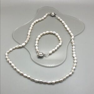 Freshwater potato ring baroque pearls jewelry set necklace and bracelet-classy